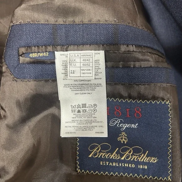 Brooks Brothers Blazer Mens 48R Regent 1818 Wool Coat Windowpane Navy - Picture 7 of 14